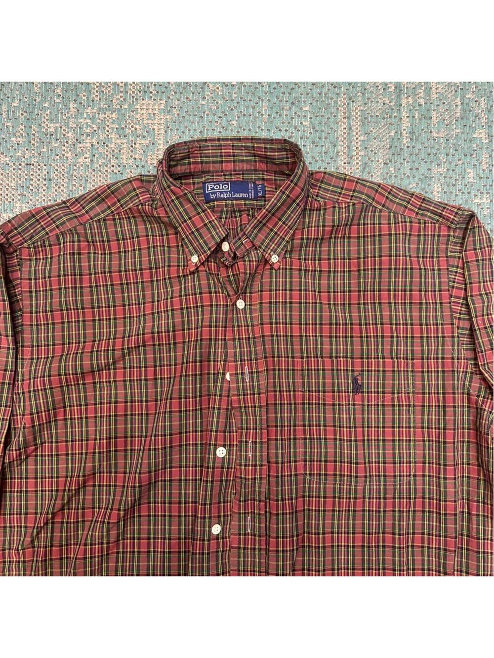 Vintage Ralph Lauren Green and Red Plaid Button-Down Shirt made in Canada